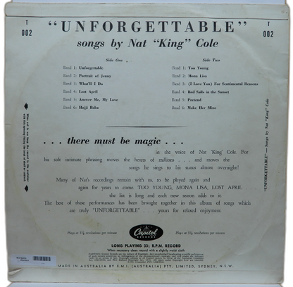 Nat King Cole Unforgettable Vinyl Record Capitol