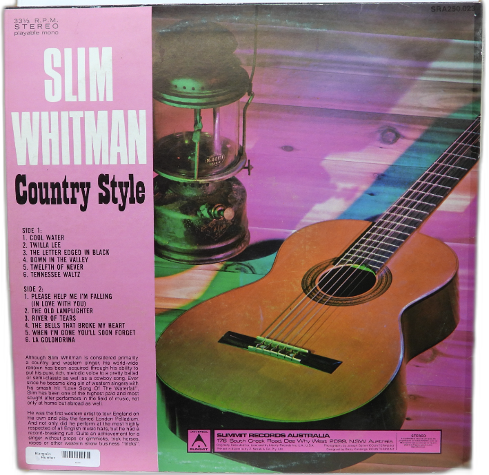 Slim Whitman Country Style Vinyl Record 12” 33 Rpm Sra250 023 Sunset 1974