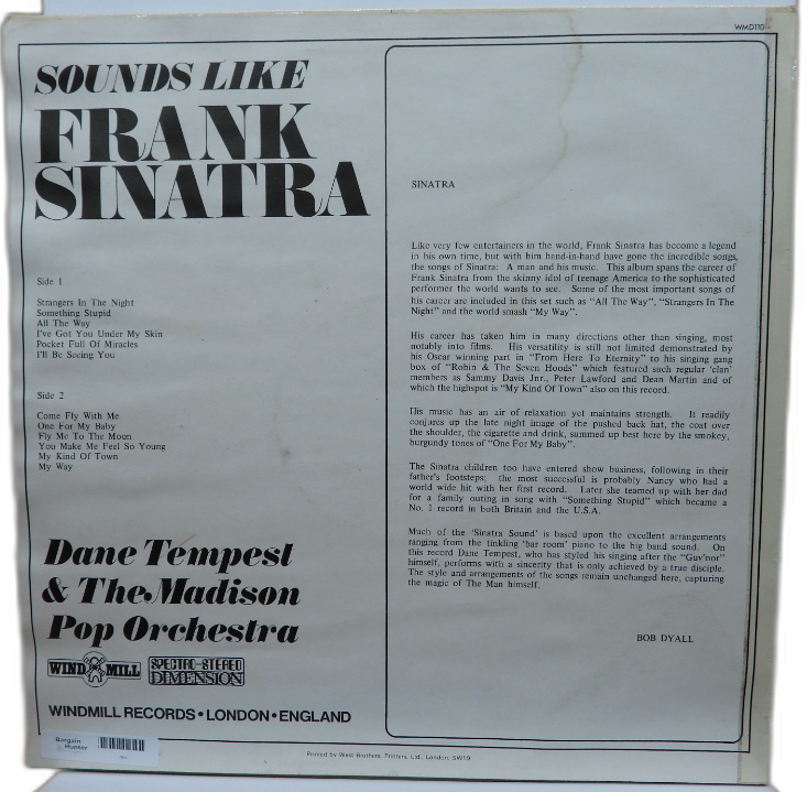 Sounds Like Frank Sinatra Vinyl By Madison Pop Orchestra & Dane Tempest Windmill