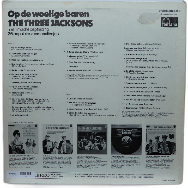 Op De Woelige Baren Vinyl Record By the Three Jacksons Fontana
