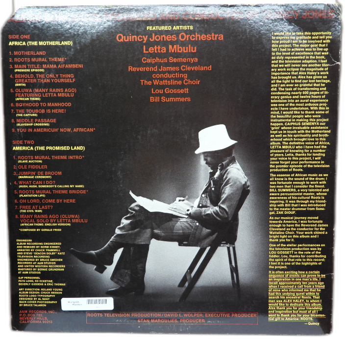 Quincy Jones Roots the Saga of an American Family Vinyl Record Sp 4626 A&m Recor