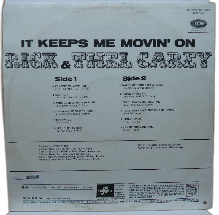It Keeps Me Movin' on Vinyl Lp Rick & Thel Carey Emi Columbia