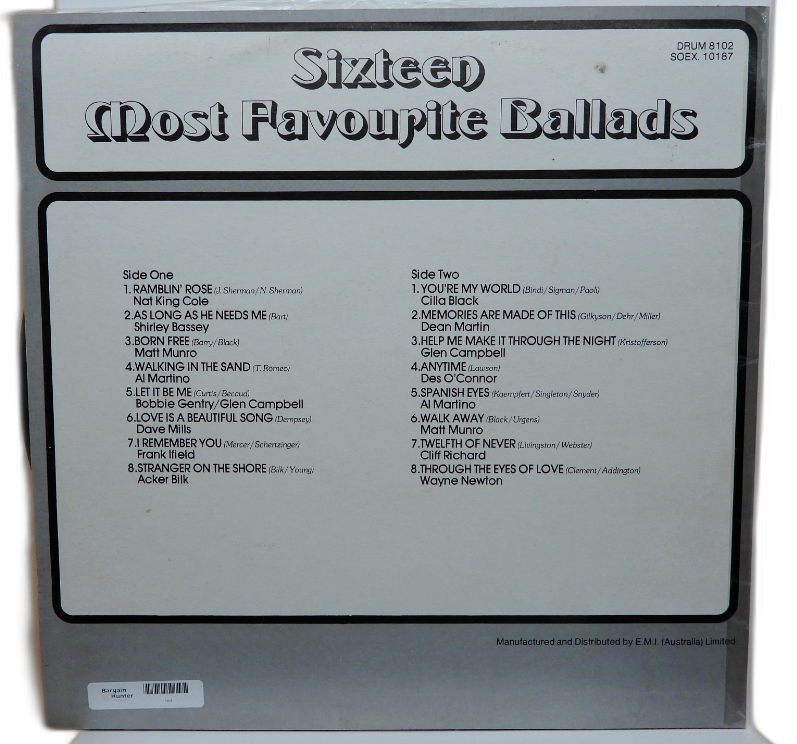 Columbia Sixteen Most Favourite Ballads Vinyl Record Soex 10187