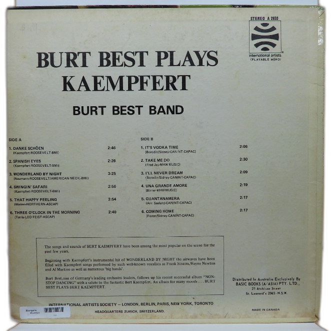 Burt Best Plays Kaempfert Vinyl Lp International Artists