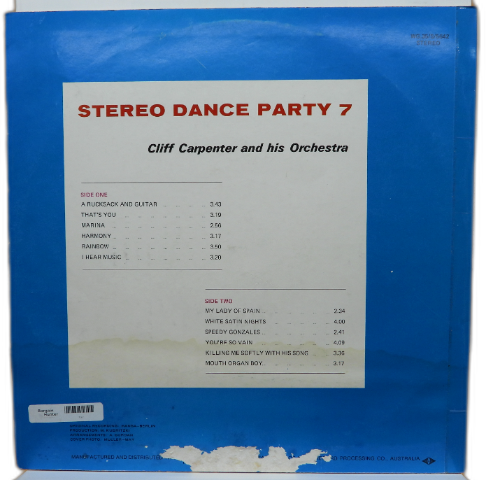 W&g Stereo Dance Party 7 Vinyl Record Cliff Carpenter Orchestra