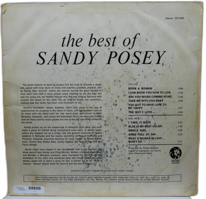 The Best of Sandy Posey Vinyl Record Se 4509 Mgm Records