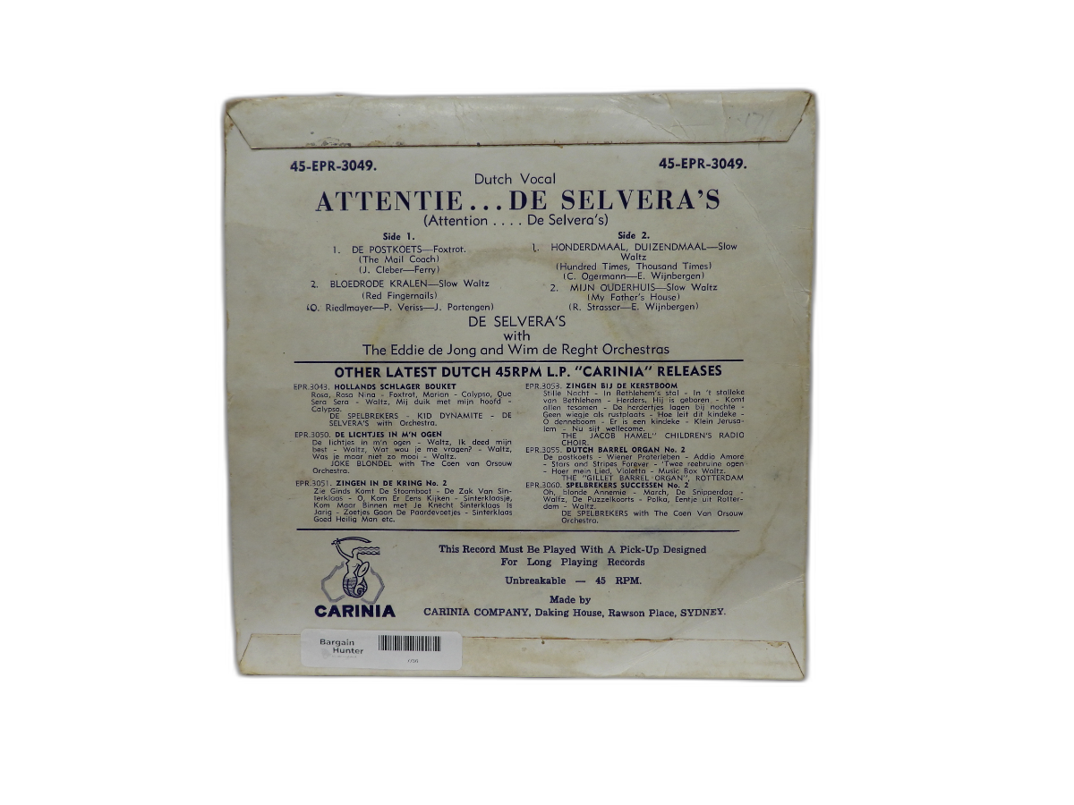 Attentie... De Selvera's Vinyl Record 45 Rpm Carinia
