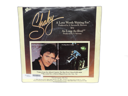Shakin' Stevens 7 Inch Vinyl 45 Rpm a Love Worth Waiting for / As Long As Epic