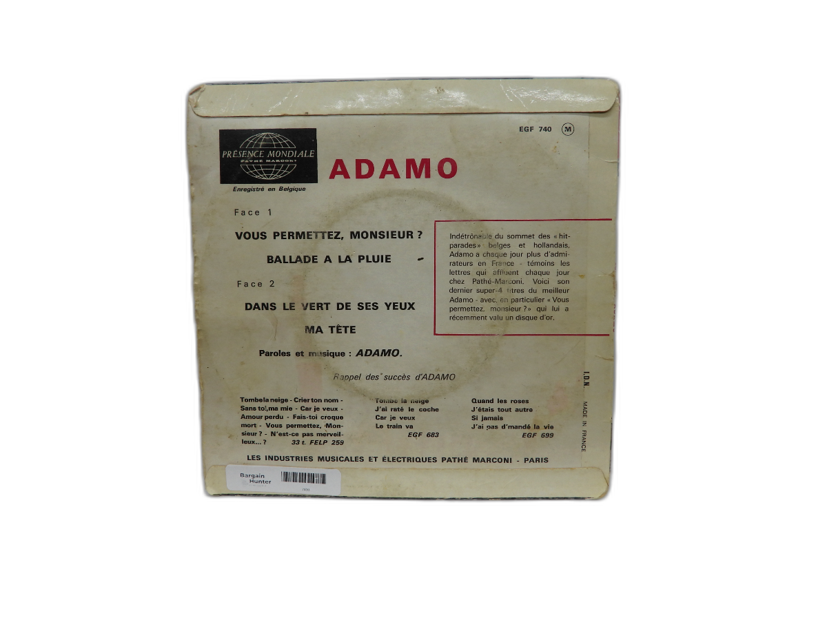 Adamo Vous Permettez Monsieur 7 Egf 740 Vinyl Record Pathé Marconi