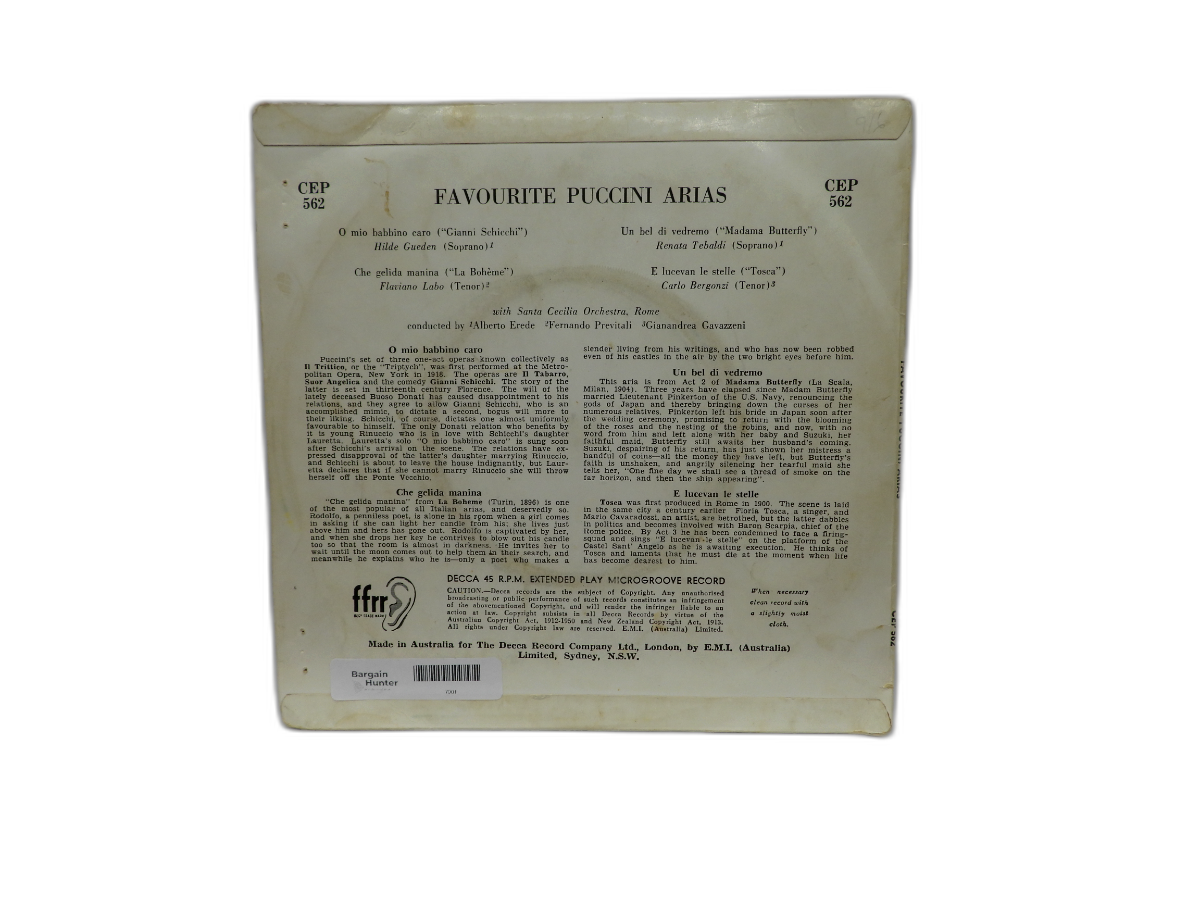 Decca Favourite Puccini Arias 45 Rpm Vinyl Record