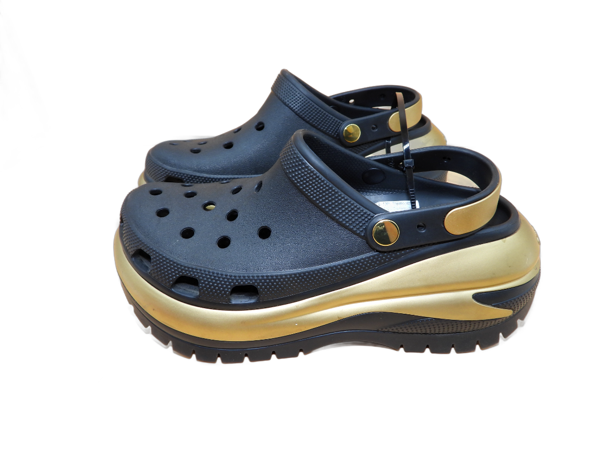 Crocs Mega Crush Metallic Platform Clogs Black Gold Size M8 W10