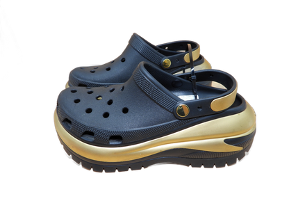 Crocs Mega Crush Metallic Platform Clogs Black Gold Size M8 W10