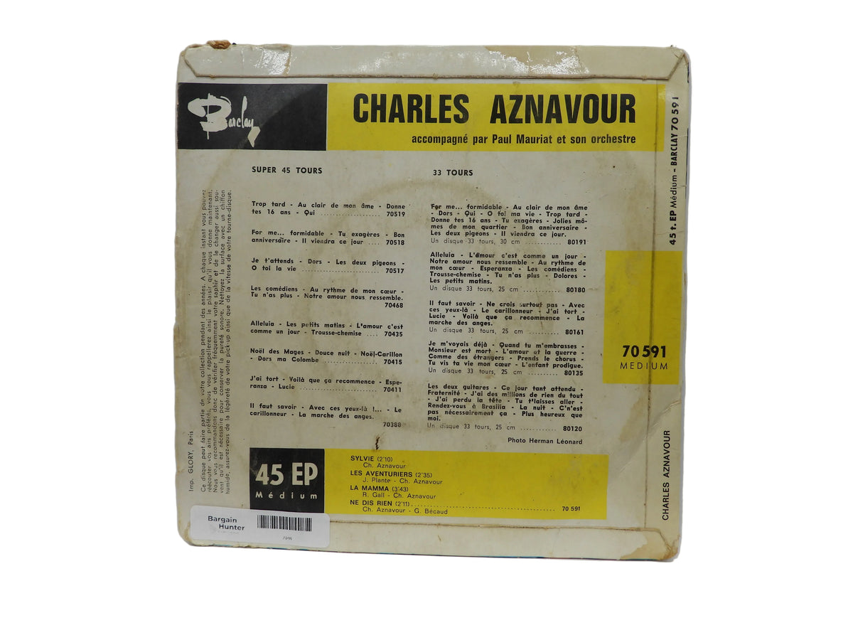 Charles Aznavour 45 Rpm Vinyl Record Barclay 70591