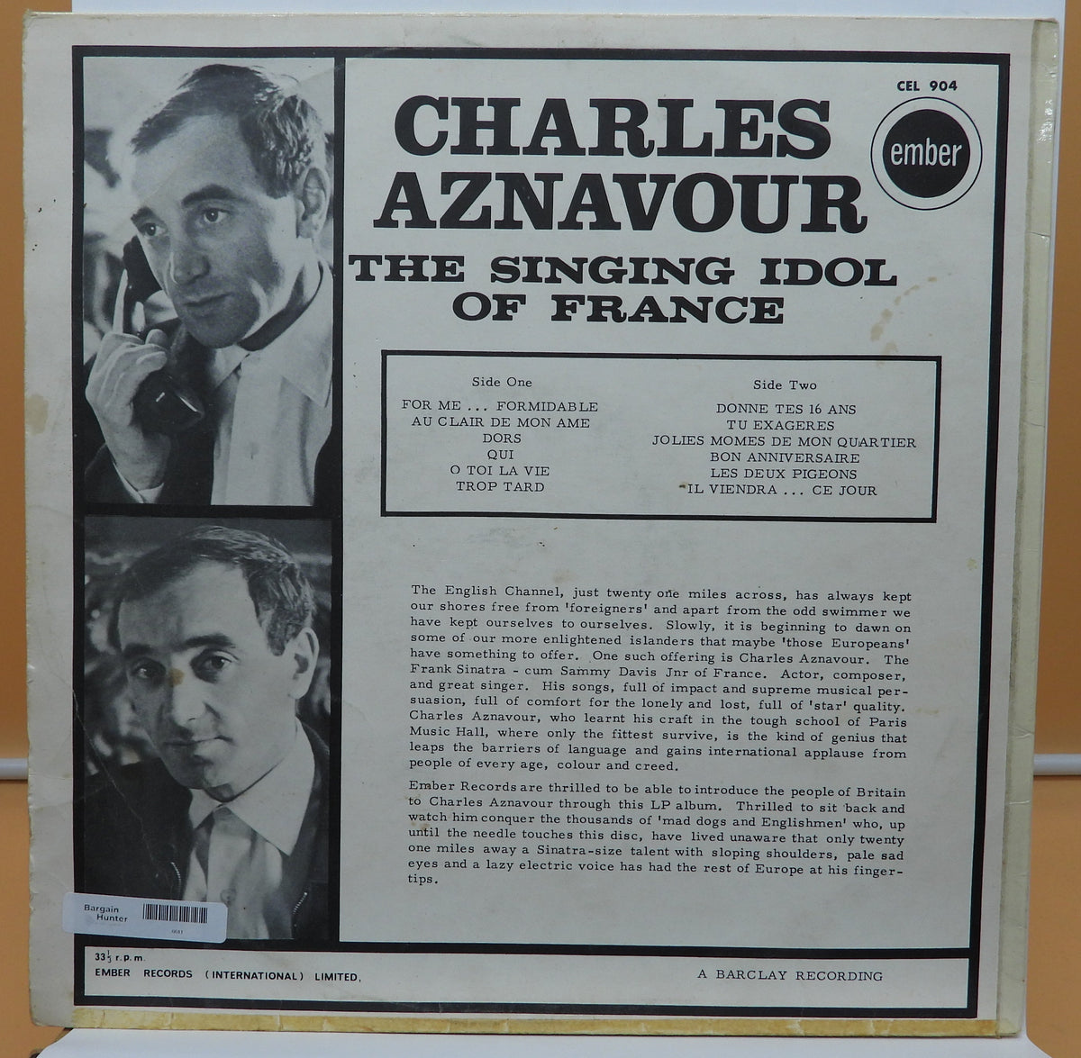 Charles Aznavour the Singing Idol of France Vinyl Lp Ember Records
