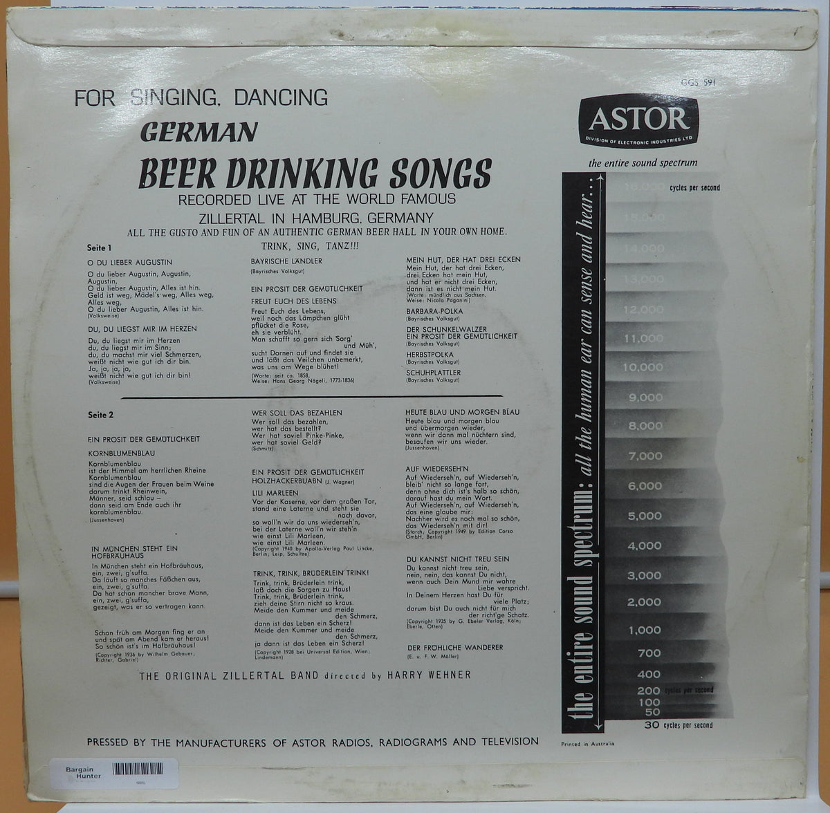 For Singing and Dancing Beer Drinking Songs Vinyl Record Astor