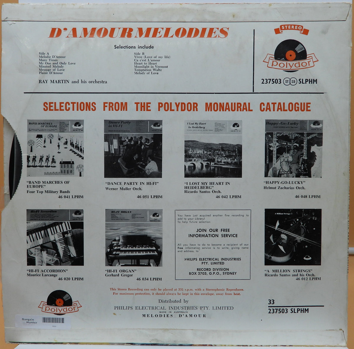 Melodies D'amour Vinyl Record Lp By Ray Martin Orchestra Polydor