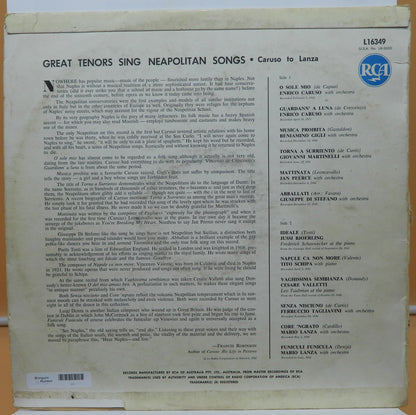 Rca Red Seal Great Tenors Sing Neapolitan Songs Vinyl Record L16349