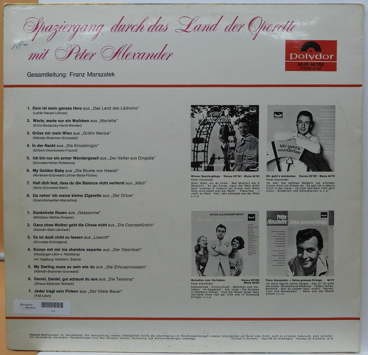 Spaziergang Durch Das Land Der Operette Vinyl Lp Peter Alexander Polydor