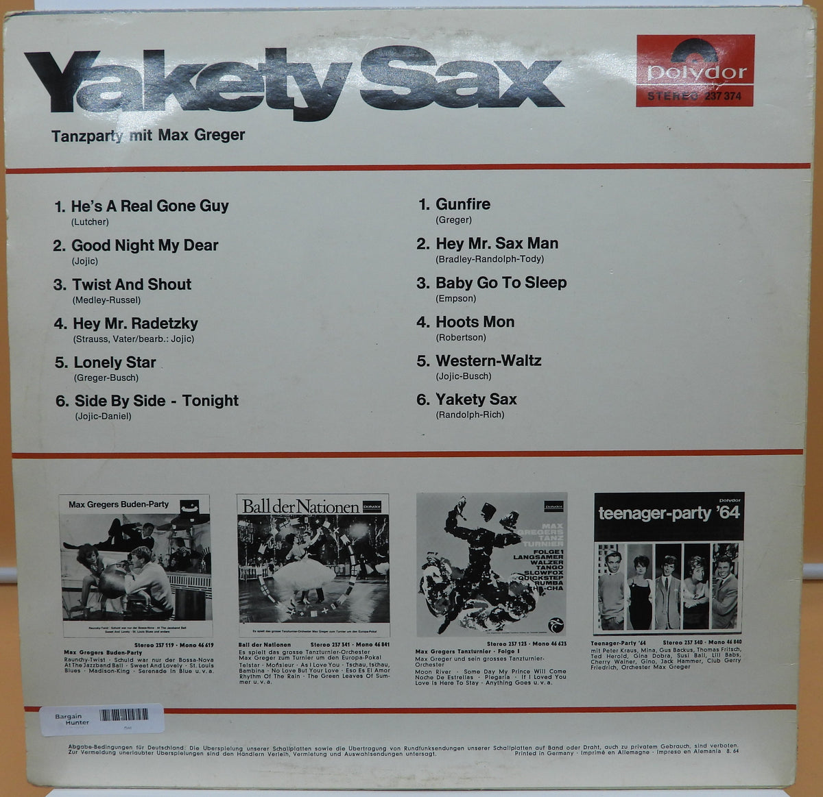 Yakety Sax Tanzparty Vinyl Record By Max Greger Polydor