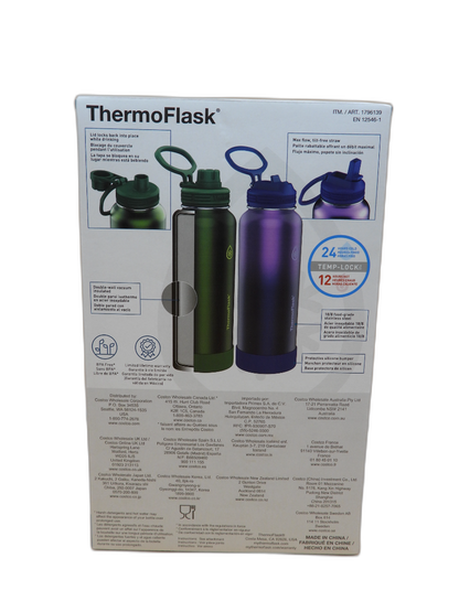 Thermoflask 1.2l Stainless Steel Water Bottles 2 Pack Purple & Green