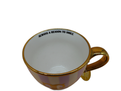 Striped Pink and White Mug With Gold Handle and Rim