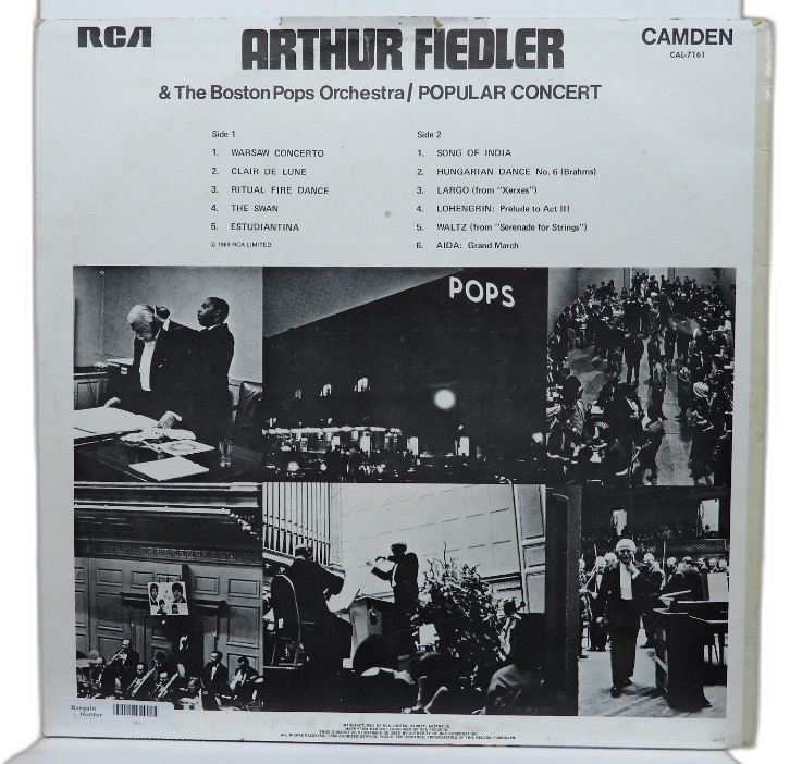 Arthur Fiedler Boston Pops Orchestra Popular Concert Vinyl Record Cal 7161 Rca C