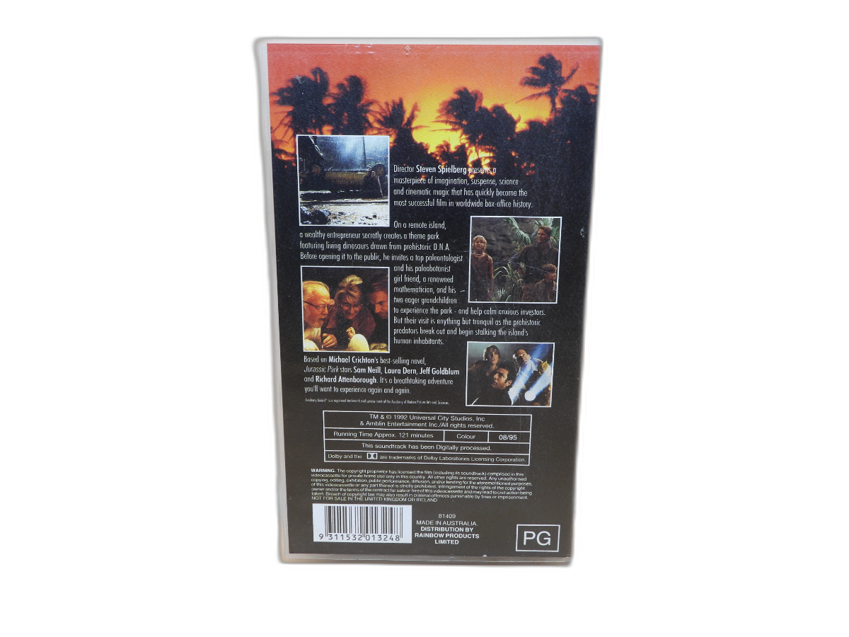 Jurassic Park Vhs Tape Pal Pg Rainbow Products Ltd