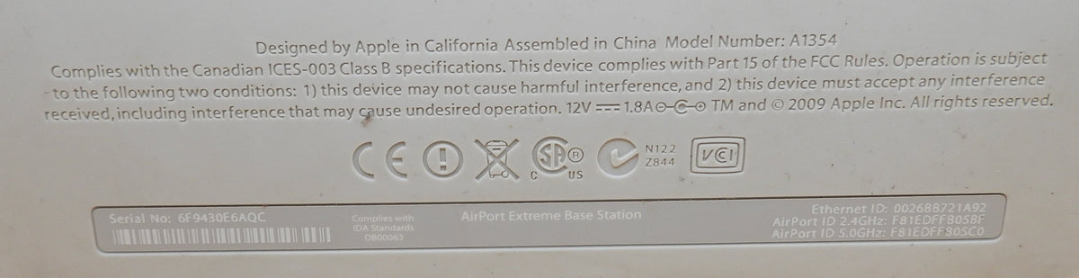 Apple Airport Extreme Base Station Wifi Router A1354 4th Gen 802.11n