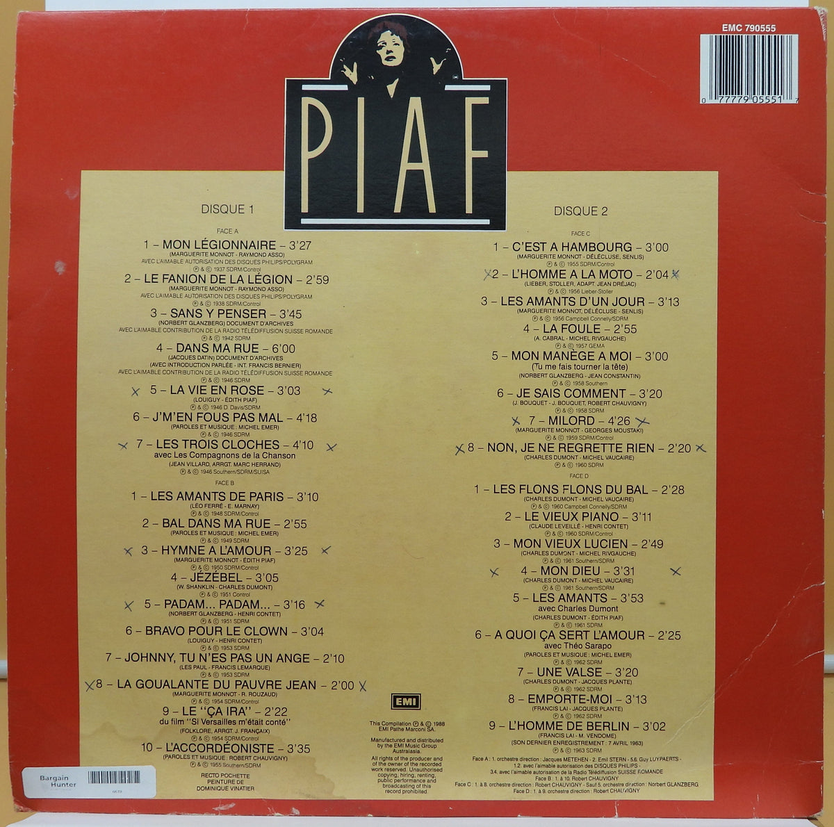 Edith Piaf 25th Anniversary Double Album Vinyl Emi