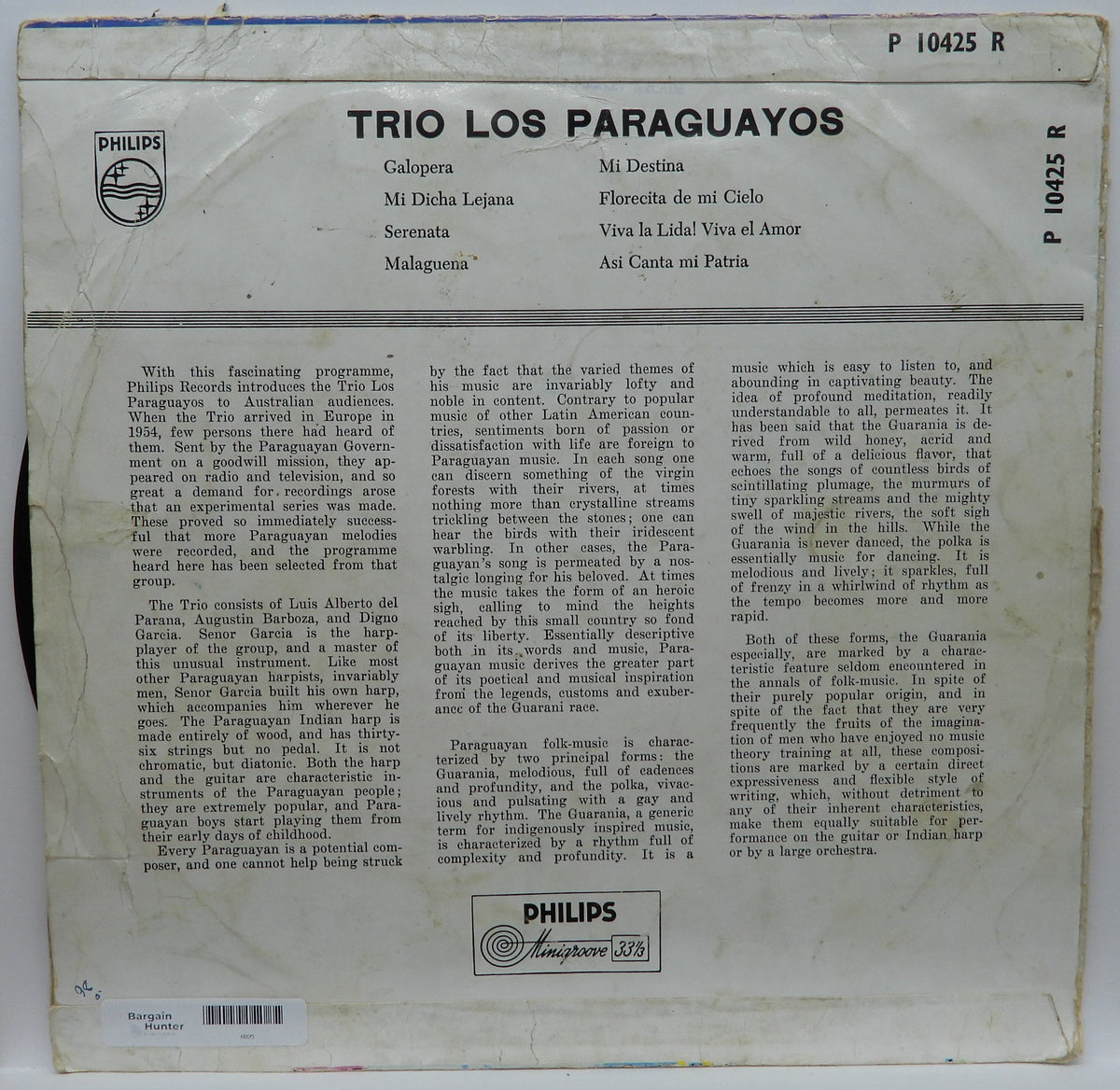 Trio Los Paraguayos Vinyl Record Philips P 10425 R