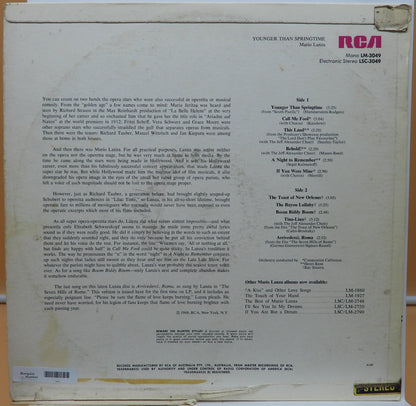 Younger Than Springtime Mario Lanza Vinyl Lp Rca Lm 3049