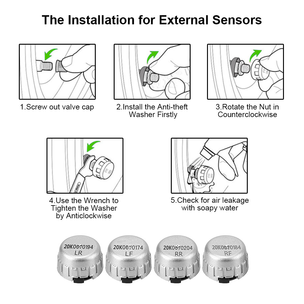 4Pcs External /Internal Sensor Wireless Car TPMS Waterproof Save Fuel for Toyota Tire Pressure Monitor System