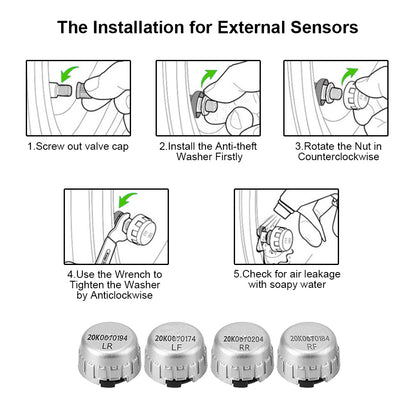 4Pcs External /Internal Sensor Wireless Car TPMS Waterproof Save Fuel for Toyota Tire Pressure Monitor System