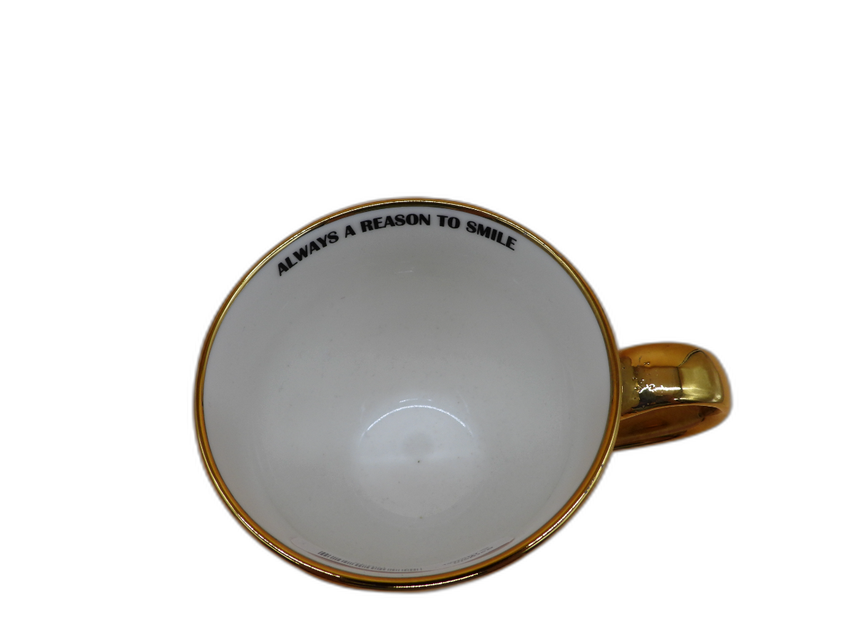 Striped Pink and White Mug With Gold Handle and Rim