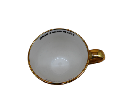 Striped Pink and White Mug With Gold Handle and Rim