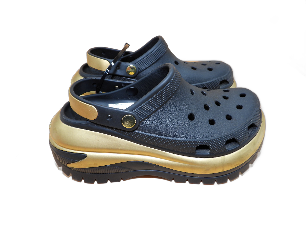Crocs Mega Crush Metallic Platform Clogs Black Gold Size M8 W10