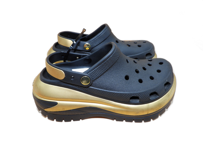 Crocs Mega Crush Metallic Platform Clogs Black Gold Size M8 W10