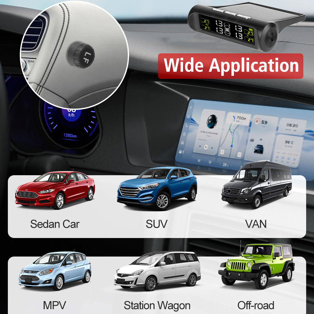 Universal Car Tire Pressure Monitoring System USB / Solar TPMS Tyre Temperature Monitor 0-6Bar Auto Security Alarm Systems