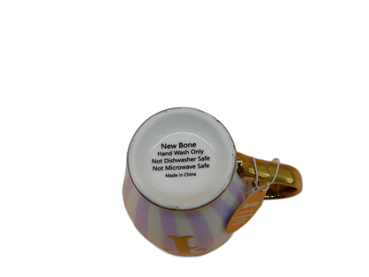 Striped Pink and White Mug With Gold Handle and Rim