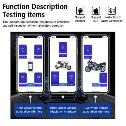 2/4PCS TPMS Sensors Bluetooth 4.0/5.0 APP Display Car TPMS Tire Pressure Monitoring System Motorcycle TPMS Tyre Tester Alarm Set
