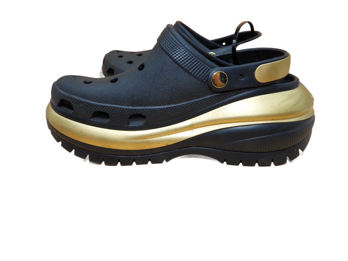 Crocs Mega Crush Metallic Platform Clogs Black Gold Size M8 W10