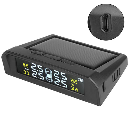 USB Solar Powered Intelligent Temperature Warning LCD Display + 4 External Sensors Car TPMS Wireless Tire Pressure System