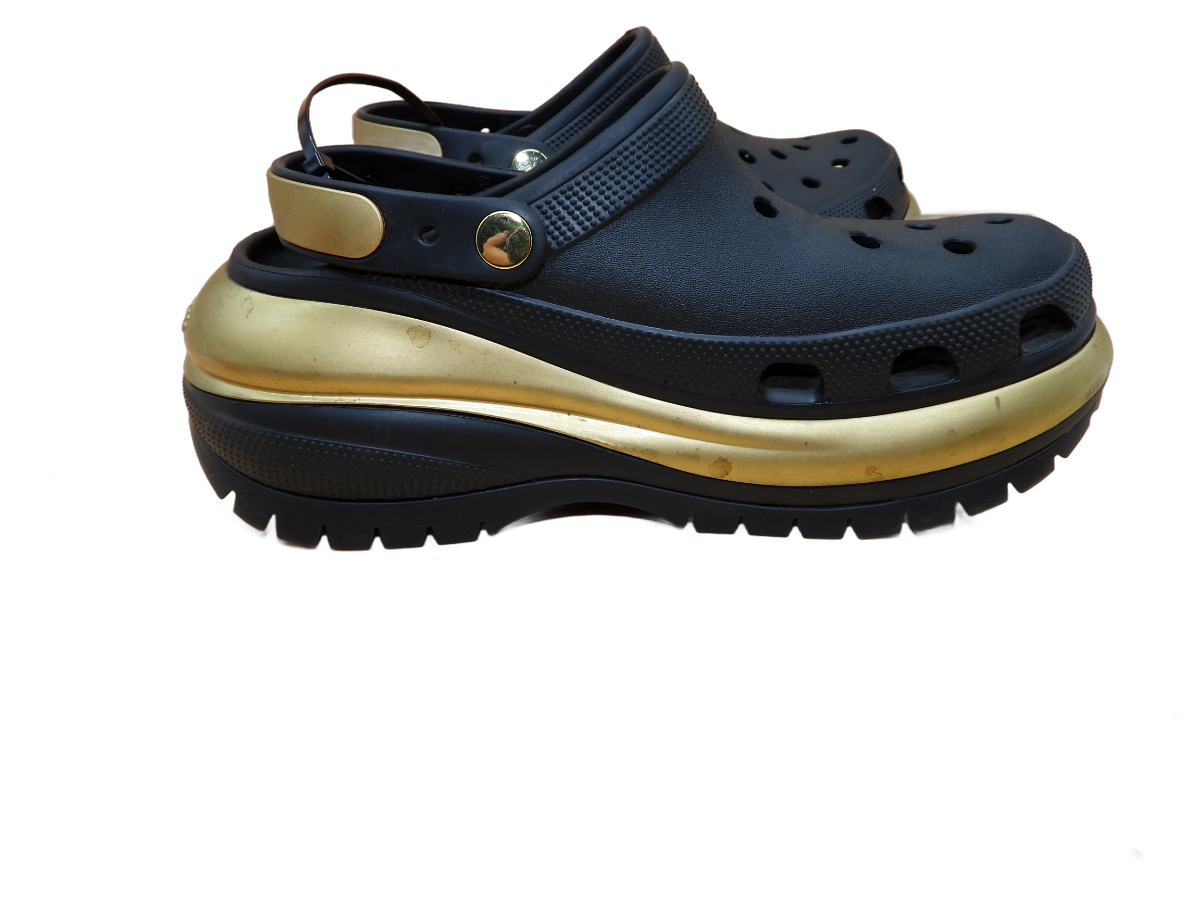 Crocs Mega Crush Metallic Platform Clogs Black Gold Size M8 W10