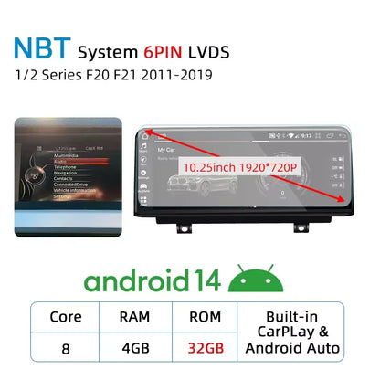 Wireless Carplay Android 14 For BMW F20 F30 F21 F22 F31 F32 F33 F34 F36 NBT EVO Multimedia Player Auto Radio Screen GPS