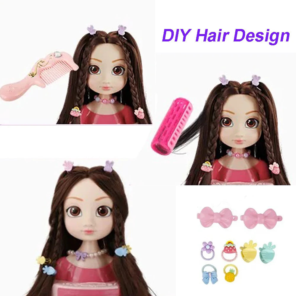 Doll Head for Hair Styling Makeup Play House Fashion Princess Dress Up Practice Hairpins Curling Iron DIY Tools for Kids Salon