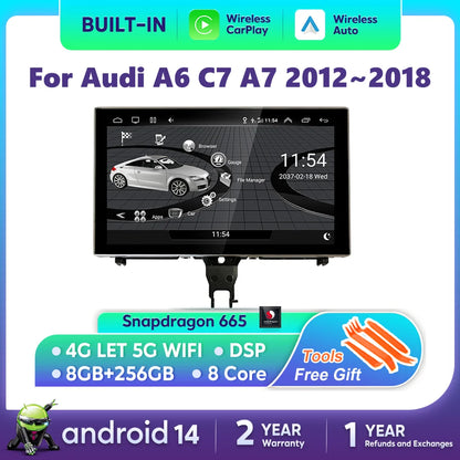 Android 14 Carplay Car Multimedia Player For Audi A6 C7 A7 2012~2018 Touch Screen 4G Music Stereo GPS Navi 8+256GB Auto Radio