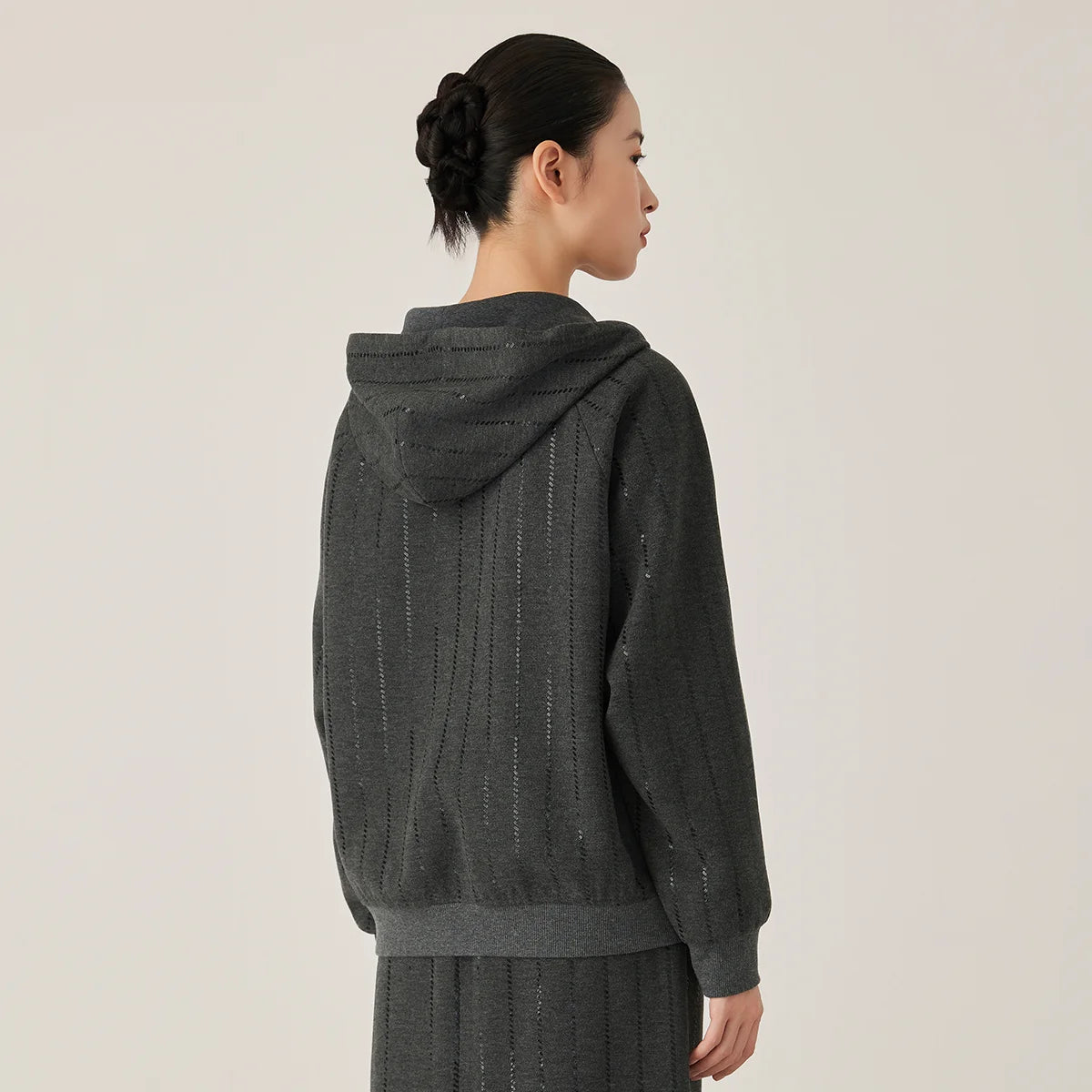 KL9523335 Women's High-End Casual Knit Hoodie Wool Blend Zipper Jacket Elegant Autumn Winter Fashion for Ladies