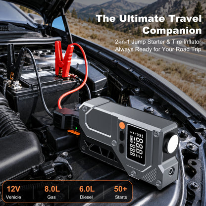 Car Jump Starter with 150PSI Tire Inflator, 6000mAh Battery Booster, Digital Air Compressor, LED Light for Cars SUVs Trucks