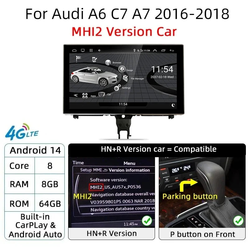 Android 14 Carplay Car Multimedia Player For Audi A6 C7 A7 2012~2018 Touch Screen 4G Music Stereo GPS Navi 8+256GB Auto Radio