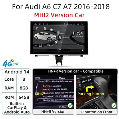 Android 14 Carplay Car Multimedia Player For Audi A6 C7 A7 2012~2018 Touch Screen 4G Music Stereo GPS Navi 8+256GB Auto Radio